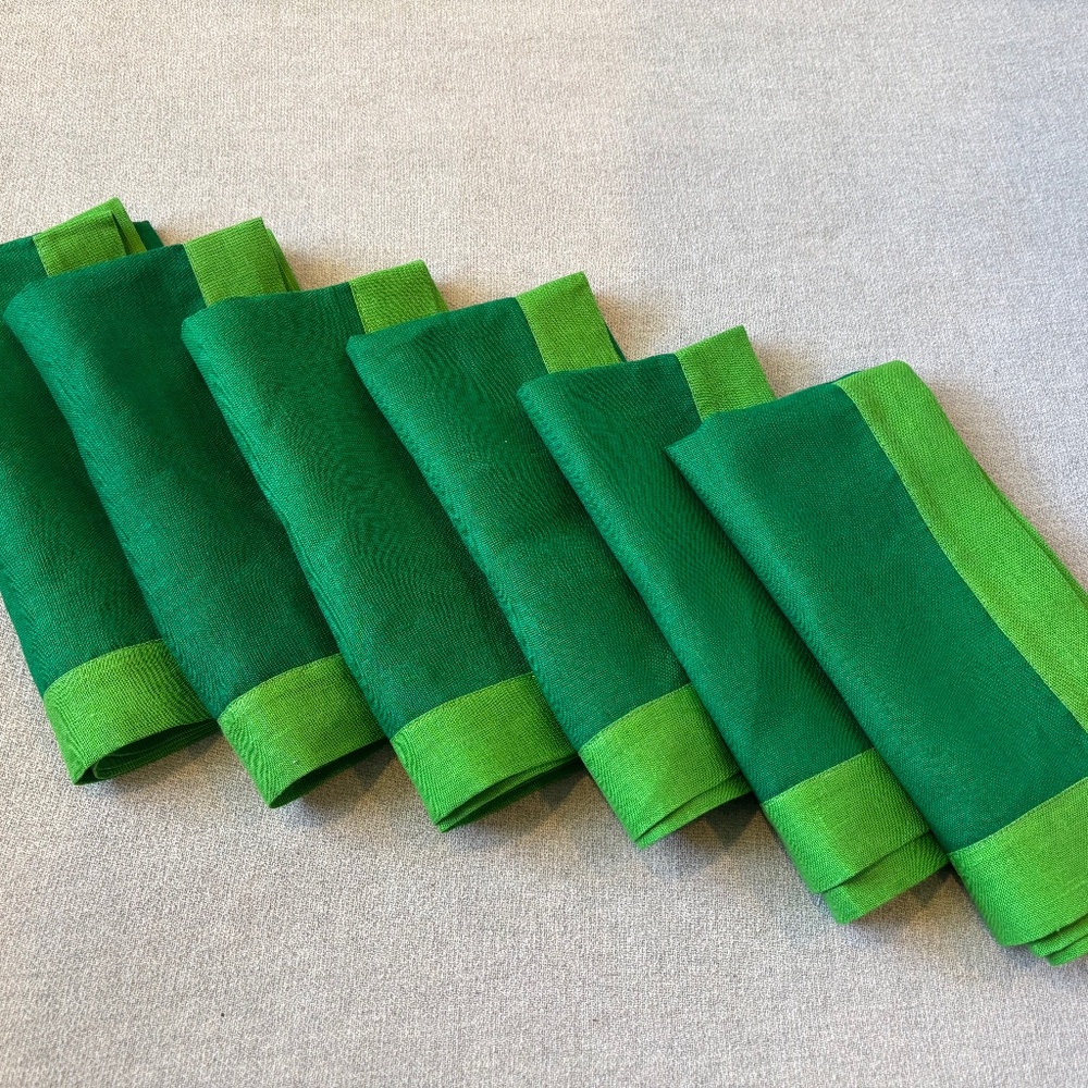 Oversized or Large Green Hemmed 100% Linen Napkins or Table Toppers Set of 6
